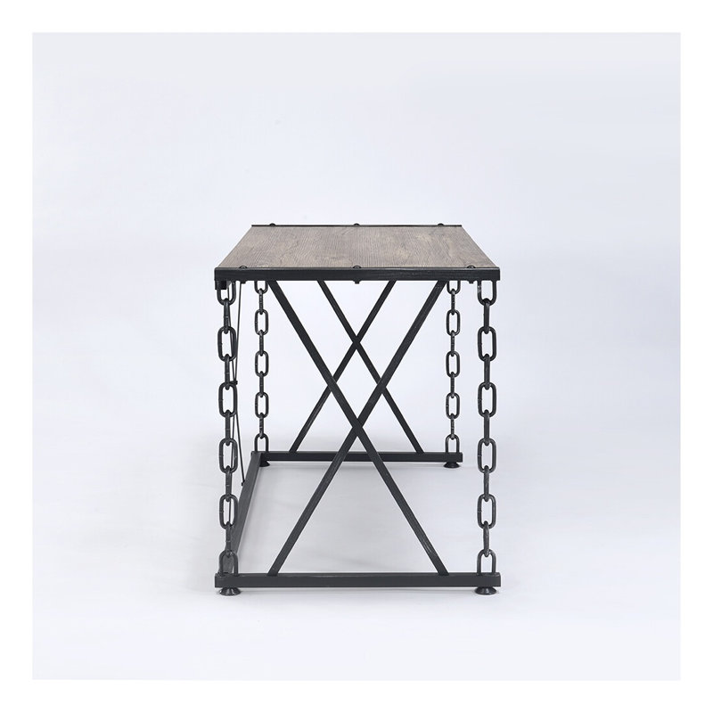 Bureau d'écriture rectangulaire rustique en chêne rustique et noir antique avec base en métal Industrial