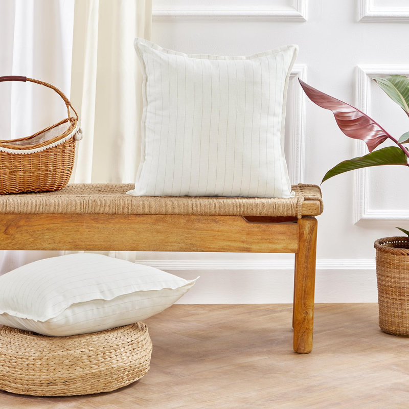 Santa Barbara - 100% Pure Linen Pillow Cover, Natural/White Striped