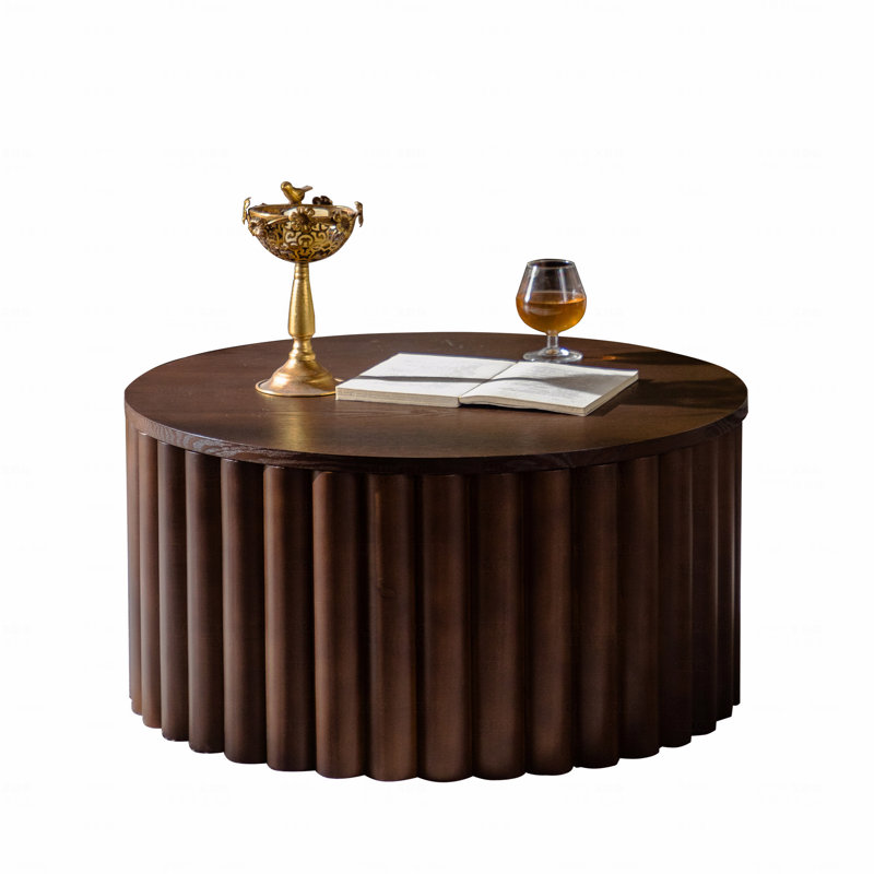 Table basse ronde avec table de thé en bois et piédestal, Noyer