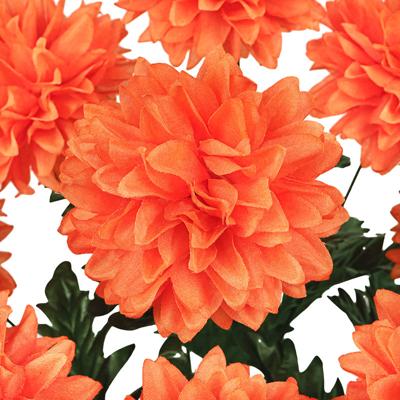 Artificial Ball Mum Pom Pom Flower Bush, Orange