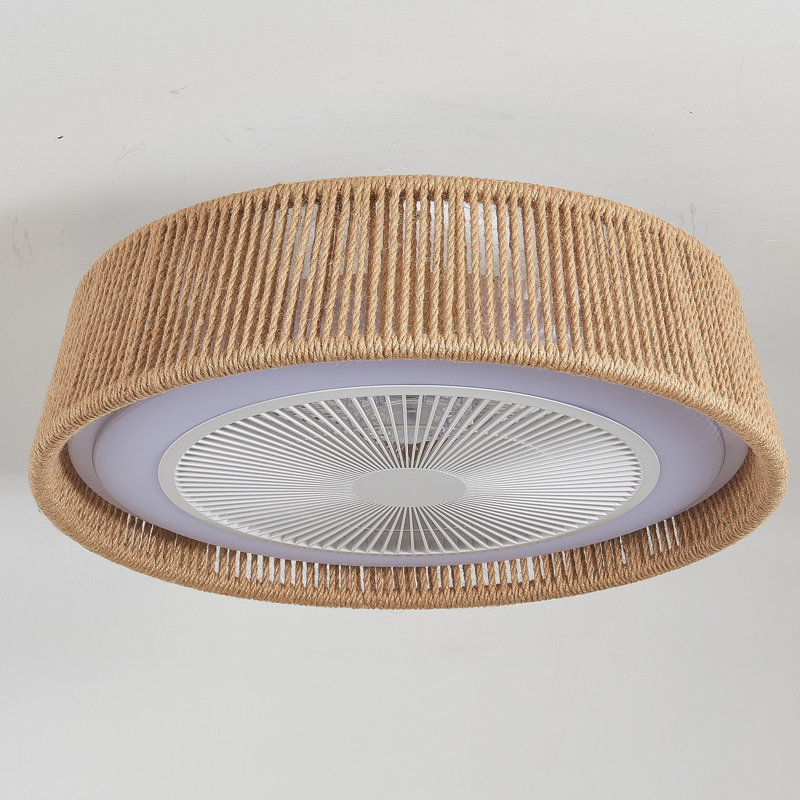 21.25 inch Flush Mount Ceiling Fan with Light and Remote Control Modern Woven Fandelier  APP  3-Color RGB Lighting for Bedroom  Living Room