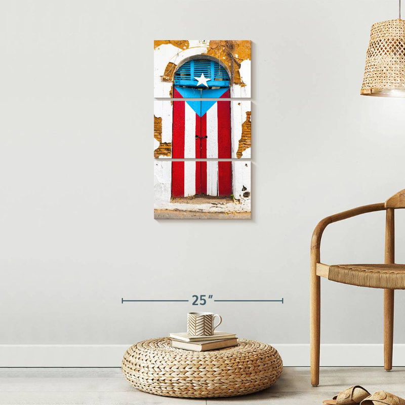 Porte de drapeau portoricain, reproduction d'art sur toile, H 32 po x l 15 po x P 1,25 po
