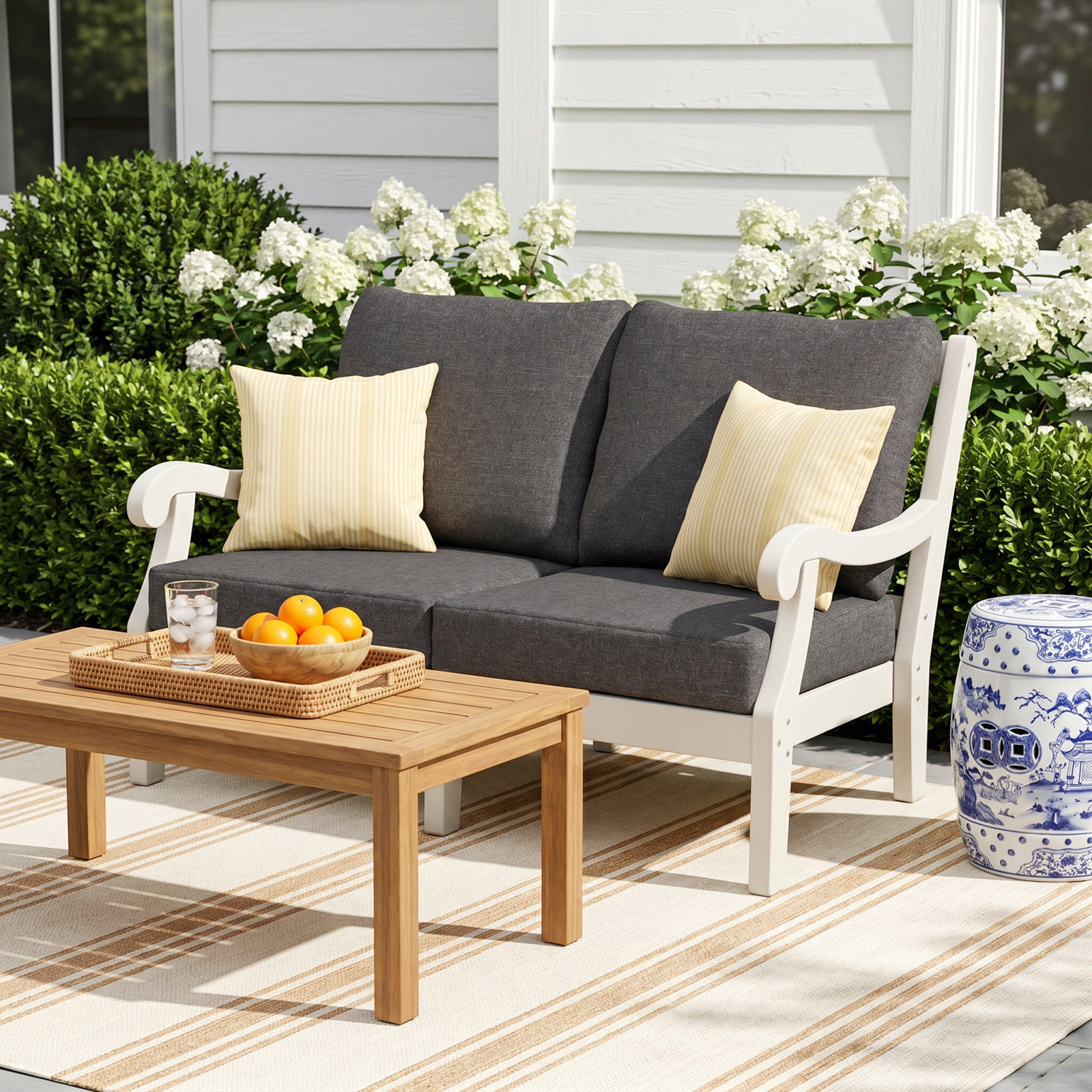 POLYWOOD x Birch Lane Verlyn Deep Seating Loveseat, Glacier Spa Cushion/White Frame