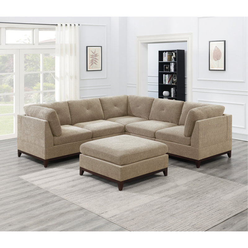 Chenille Fabric Modular Sectional 6Pc Set Living Room Furniture Corner Sectional Couch 3X Corner Wedge 2X Armless Chairs And 1X Ottoman Tufted Back