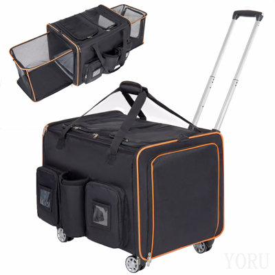 Grand transporteur de chat 2 en 1 pour 2 chats, transporteur pour animaux roulant avec roues, transporteur double pliable extensible avec séparateur amovible, Oxford en filet respirant, cage de voyage pour chat pour voiture / camping / animal, noir
