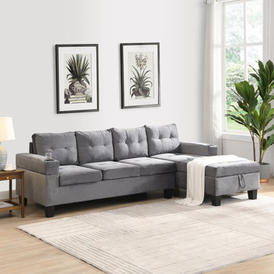 Ensemble de canapé modulaire confortable pour le salon avec porte-gobelet et chaise de rangement