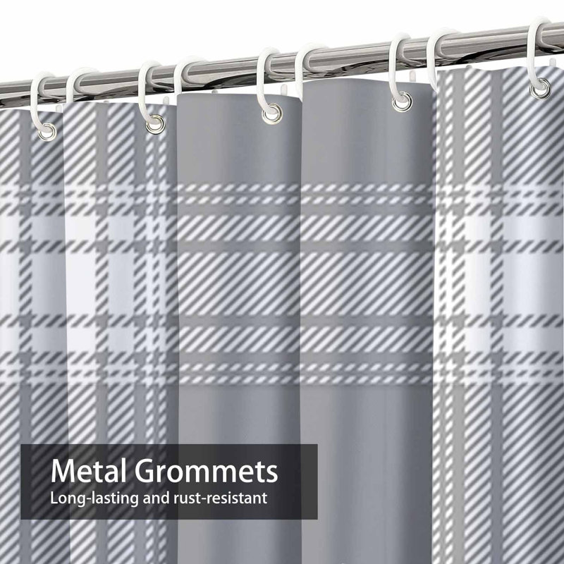 Rideau de douche à motif abstrait écossais gris et blanc avec 12 crochets, L 72 po x l 84 po