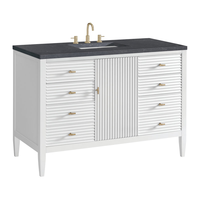 Myrrin 48'' W Single Vanity, Bright White, Charcoal Soapstone, 8" Widespread