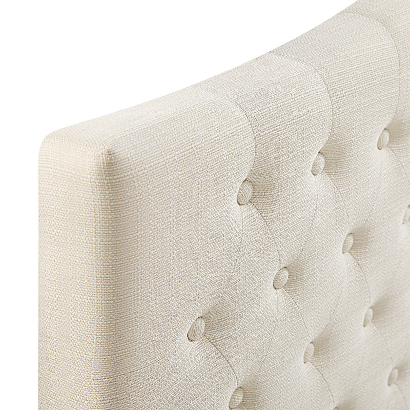 Button-Tufted Upholstered Headboard with Wall-Mount Option, King / California King, Ivory Linen