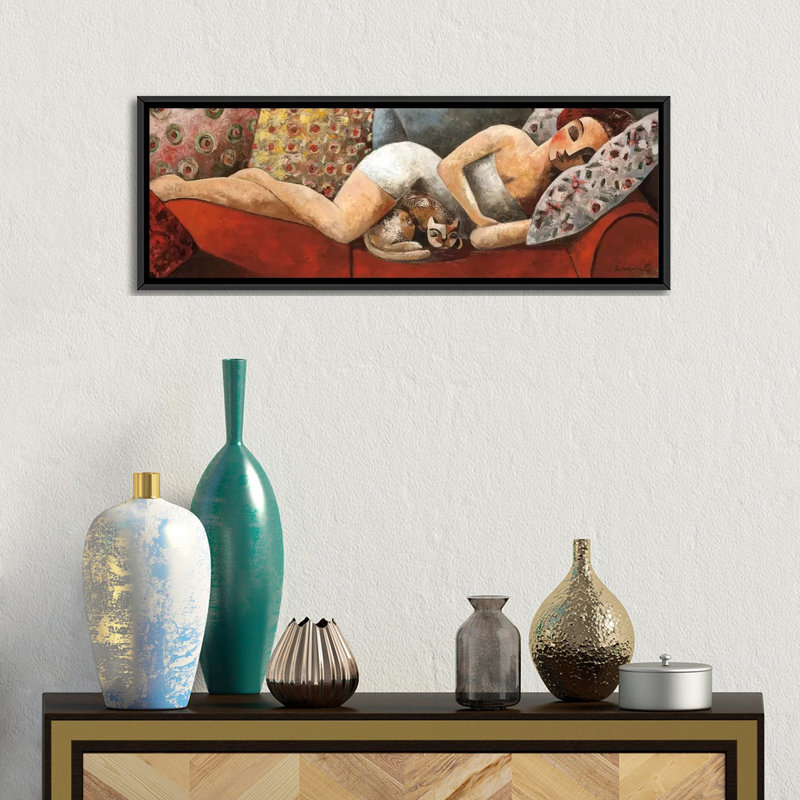 «Siesta», reproduction d'impression sur toile tendue, H 12 po x l 36 po x P 1,5 po, Toile avec cadre noir