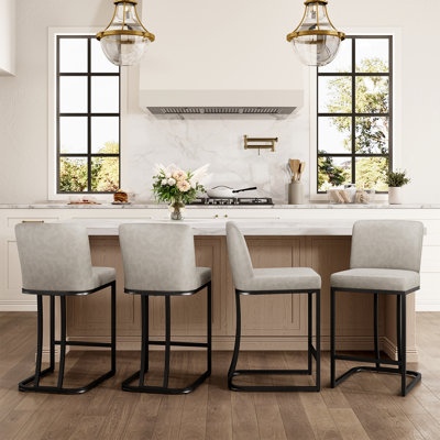 Kunkel 24" Modern Kitchen Counter Stool with Faux Leather Padded Seat and Metal Frame