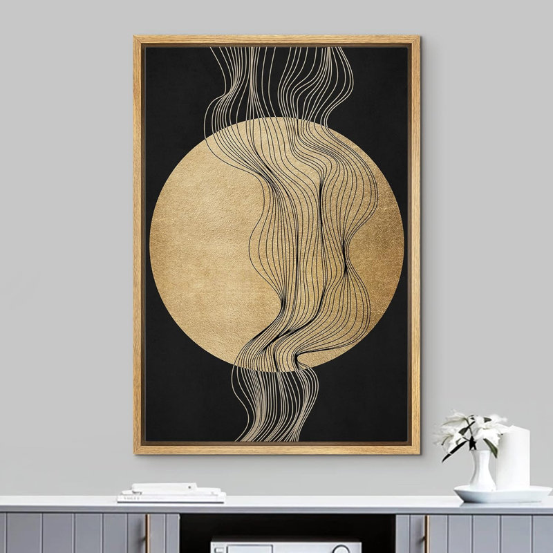 Soleil et lune, fumée géométrique, soleil doré, paysage, formes abstraites, illustrations, art bohémien moderne, Naturel