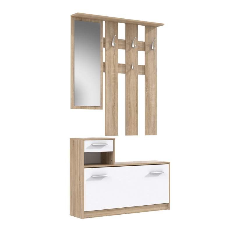 Adarsh Hall Tree 97.5cm Wide with Shoe Storage, Sonoma-Eiche/Weiß