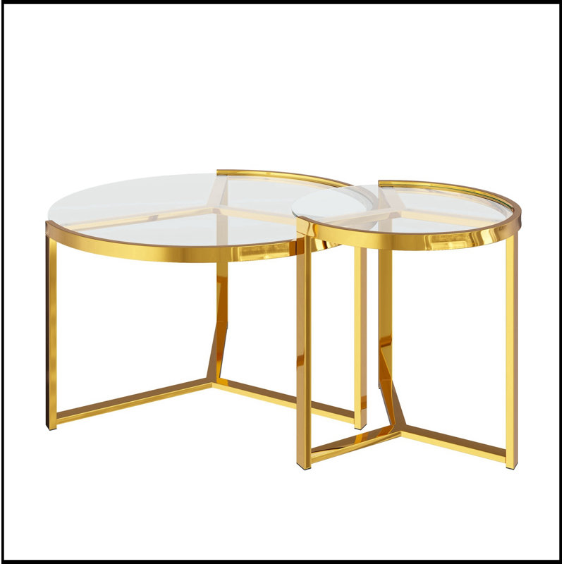 Ensemble de tables basses gigognes en verre avec pieds robustes, Clear