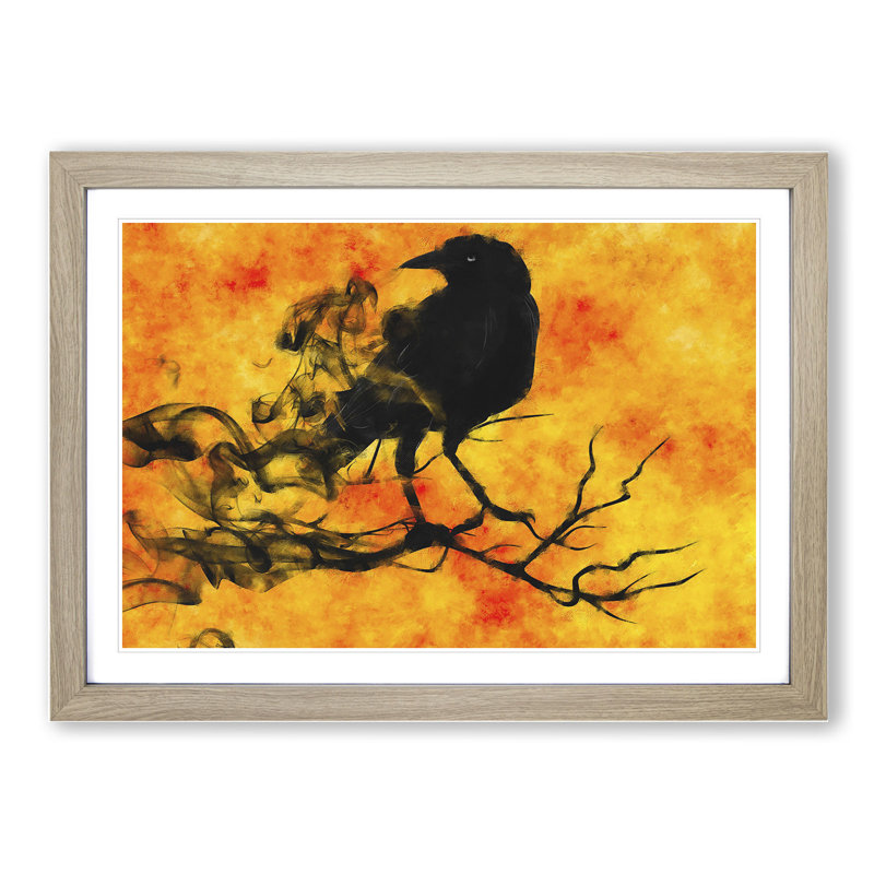 Raven Bird Vol.1 - Picture Frame Painting, Oak Framed, 36cm H x 48cm W x 2cm D