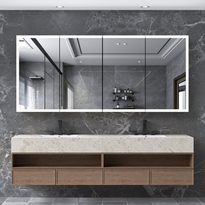 Armoire à pharmacie lumineuse à DEL avec miroir, armoire de salle de bain avec miroir 72 * 32 pouces avec lumières, encastrée ou murale, 3 couleurs Temperaturesanti-Fog