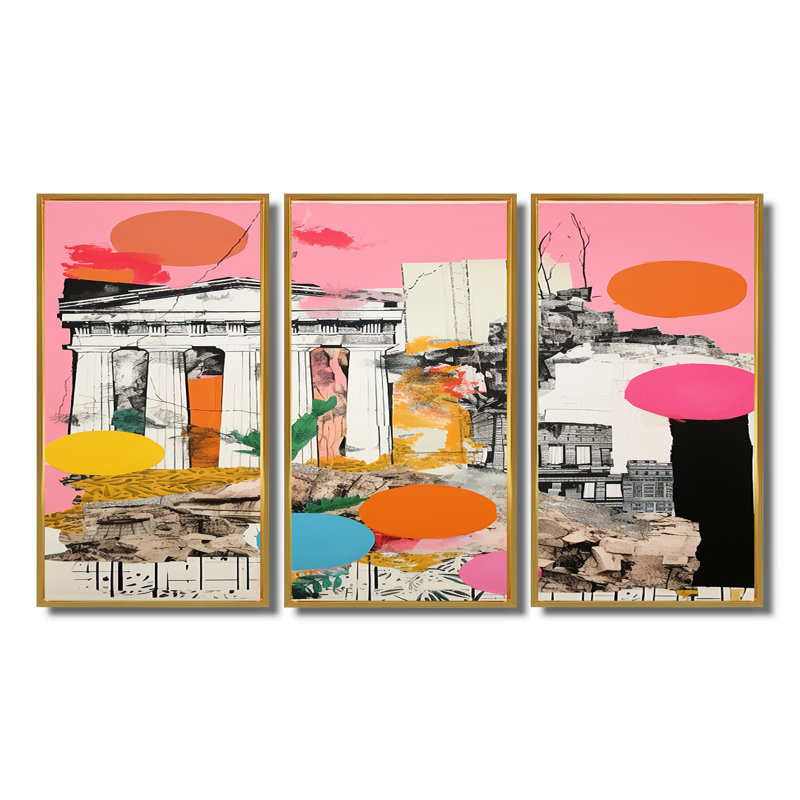 Dafonte - ensemble d'art mural paysage abstrait, Cadre flottant doré, H 40 po x l 60 po x P 1 po