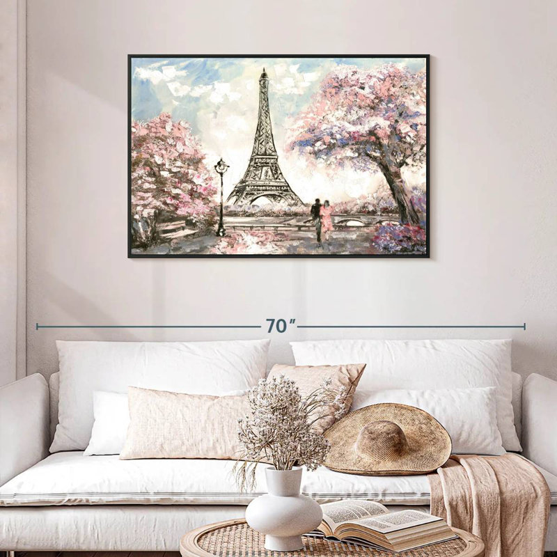 Les amoureux du printemps à Paris, Cadre flottant noir, 43 po x 29 po