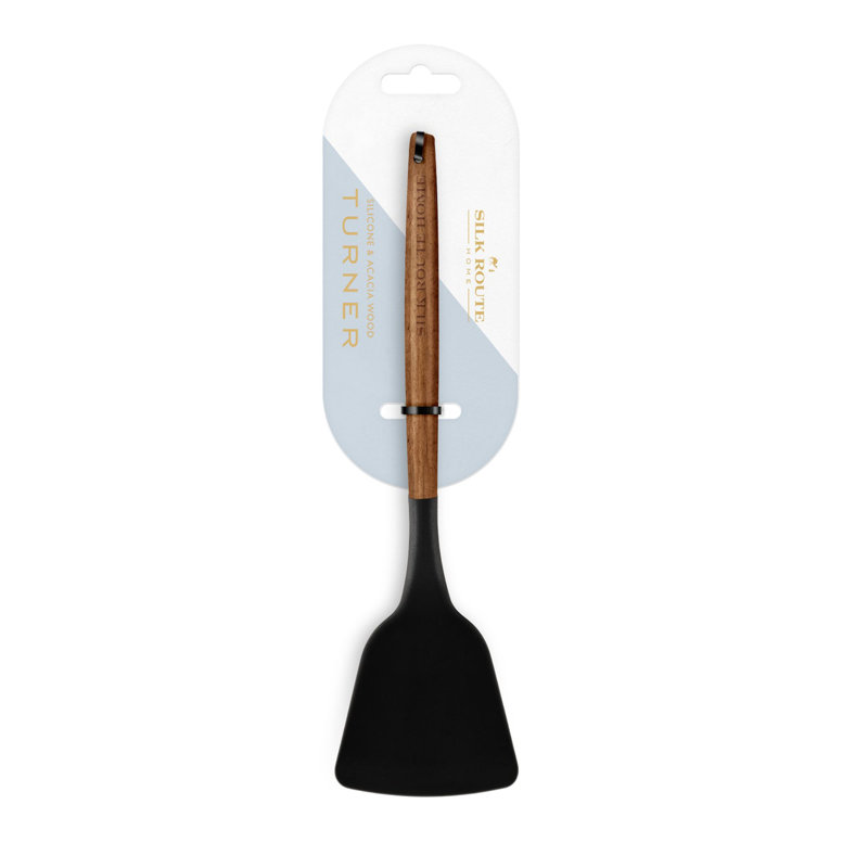 Acacia Wood & Grey Silicone Turner, Black
