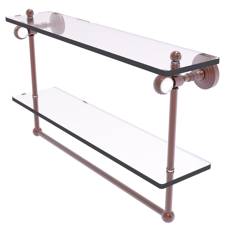 Jarrell 2 Piece Glass Tiered Shelf with Towel Bar, 13" H x 22" W x 5.12" D, Antique Copper