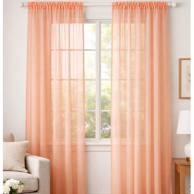 Peach Sheer Window Rod Pocket Curtain Set 95" Inches Long (2 Panels)