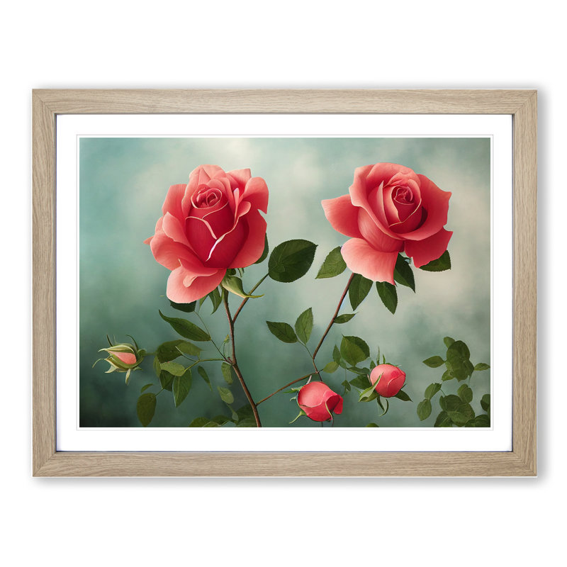 Sensational Rose Flowers - Single Picture Frame Print, Oak , 34cm H x 46cm W x 2cm D