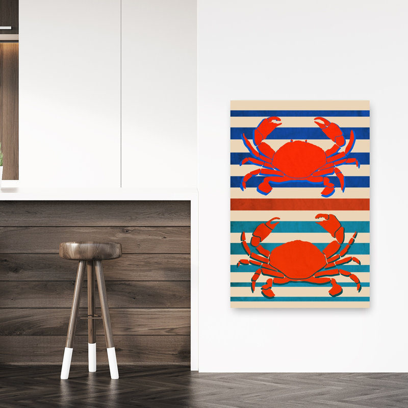 Impression d'art mural nautique rouge crabe rétro rétro, 48" H x 32" W