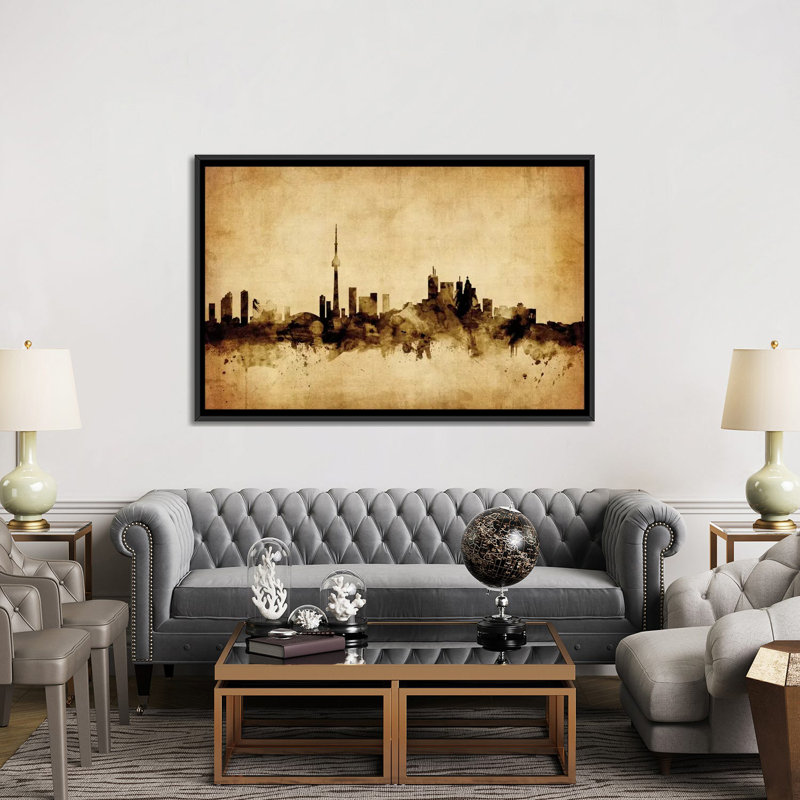 Foxed (Retro) Skyline Series: Toronto, Canada, impression sur toile tendue, H 40 po x l 60 po x P 1,5 po, Pas de tapis