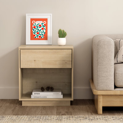 Table de chevet, table d'appoint en bois avec rangement et tablette ouverte