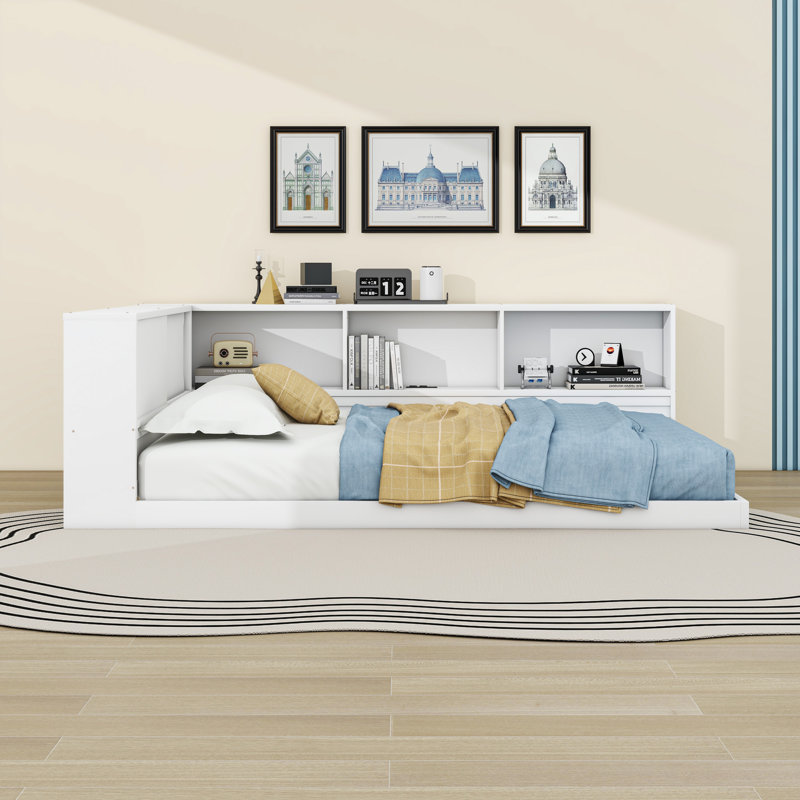 Queen Wood Daybed with Storage and USB Ports and LED Lighting, White