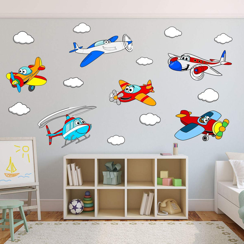 Décalcomanie murale ensemble 16 pièces pour enfant aviation Watkin, H 27 po x l 24 po