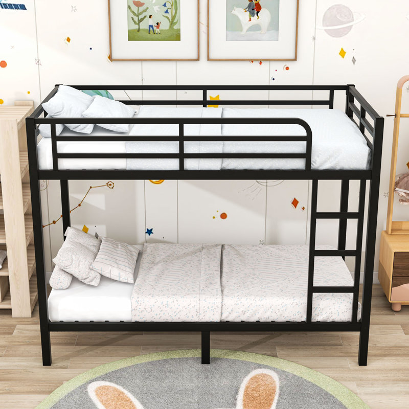 Twin XL Over Twin XL Metal Bunk Bed With Ladder And Guardrails, Black