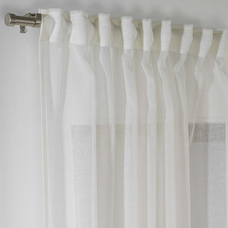 Extra Long & Extra Wide Faux Linen Sheer Curtain Single Panel, 140cm Width x 265cm Drop, Ecru