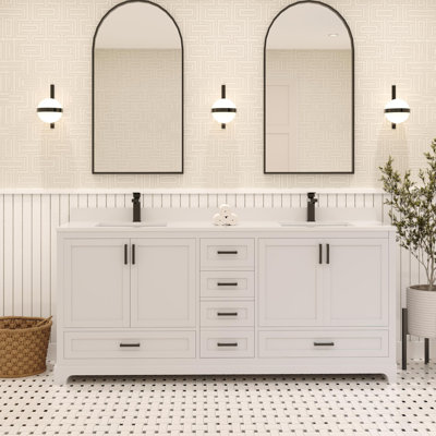 Rooh 72'' Double Bathroom Vanity with White Quartz Top