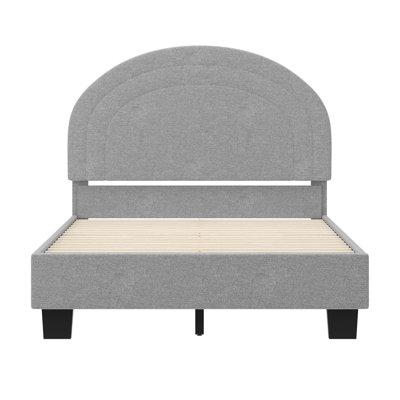 Upholstered Platform Bed Frame - Curved Stitched Headboard And Slat Foundation
