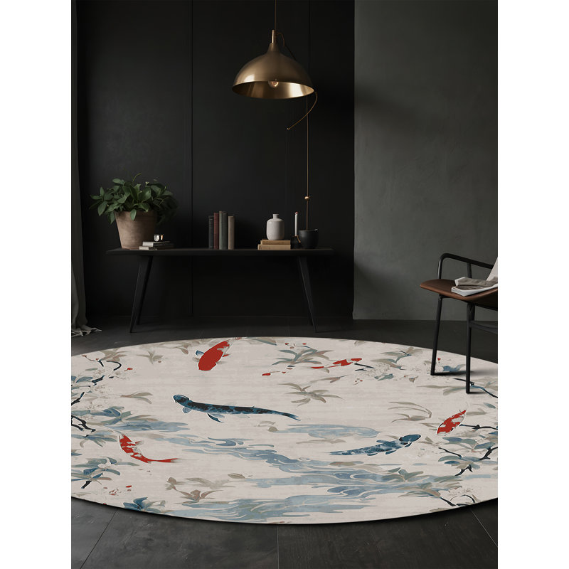 Machine Washable Beige Area Rug, Round 5'