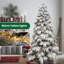 Arbre de Noël en forme d'épouvantail enneigé 7 pi avec 360 lumières à DEL blanc chaud, 890 pointes de mémoire en PVC, arbre de Noël enneigé-1157239109