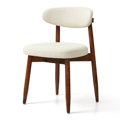 Mid-Century Modern Upholstered Solid Wood Dining Chair with Curved Backrest