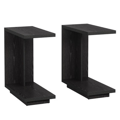 C-shaped Side Table Set  Of 2, 2-tier Narrow End Table Wood Bedside Table Nightstand