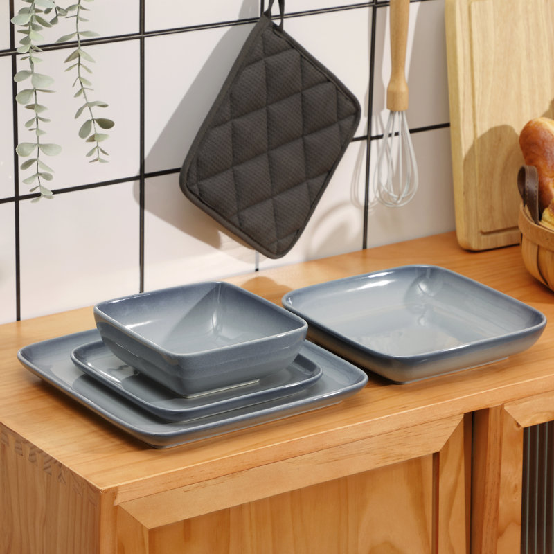 32 Piece Stoneware Dinnerware Set, Service for 8, Grey