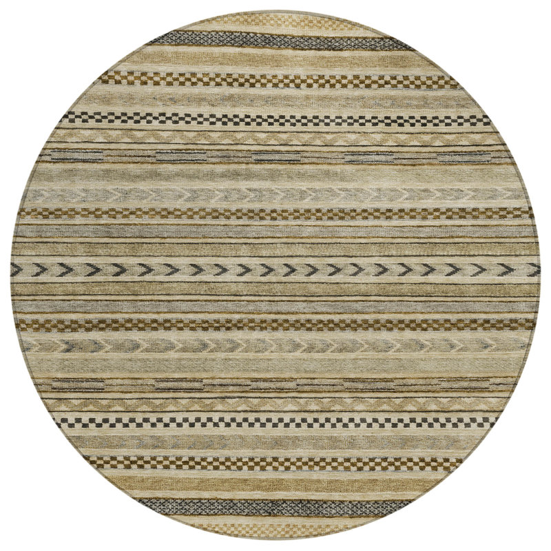 Tapis extérieur lavable rayé 8 pi chocolat et taupe 8 po