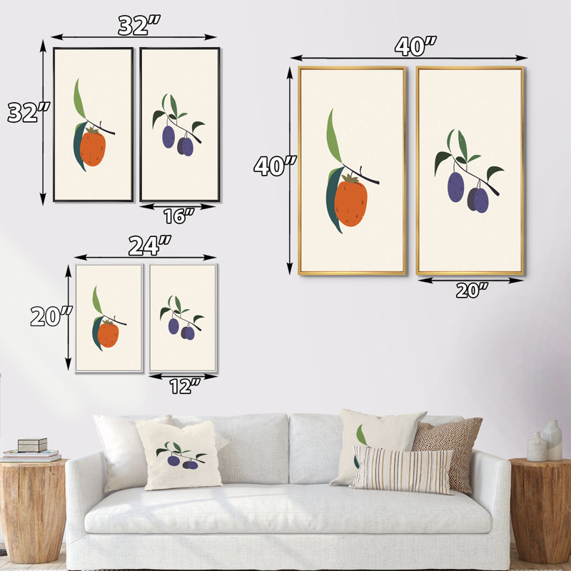 Vintage Autumn Harvest Fruits II - ensemble de 2 impressions, H 20 po x l 24 po x P 1 po, Toile avec cadre blanc
