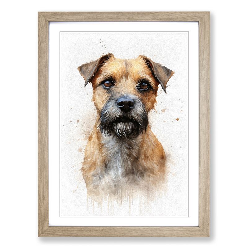 Border Terrier Informel No.2 - Single Picture Frame Print on Wood, Oak, 34cm H x 25cm W x 2cm D