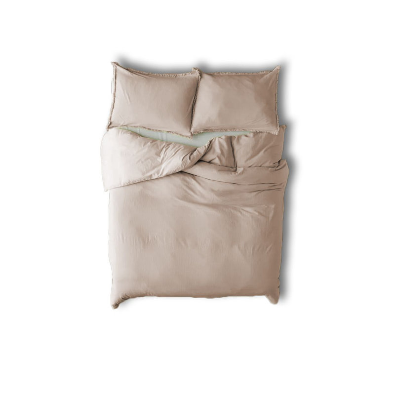 400TC Cotton Sateen Solid Fringe Duvet Cover Set, Taupe