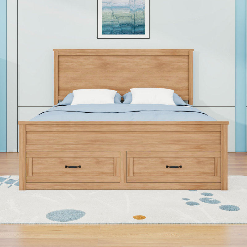 Grand lit plateforme en bois à 6 tiroirs avec tête de lit haute, Dérive en mer
