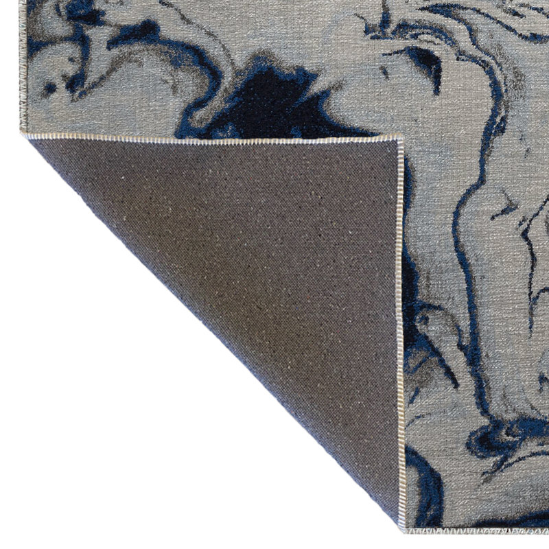 Tapis décoratif moderne à motif abstrait bleu et beige