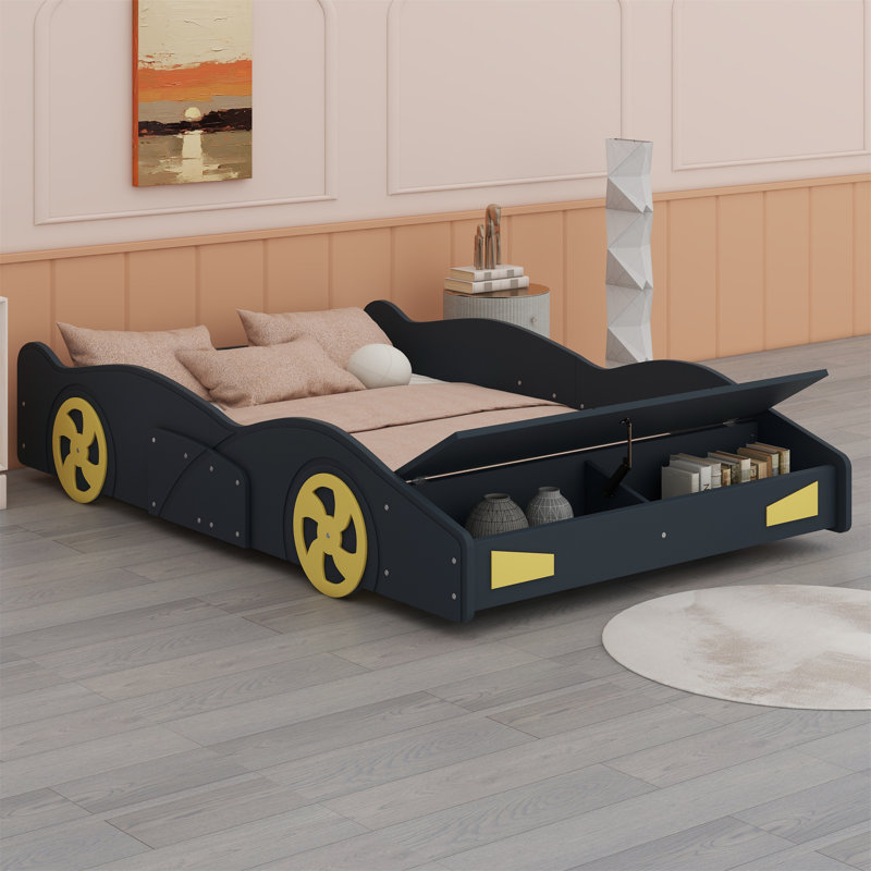 Lit plateforme avec roulettes et rangement Race