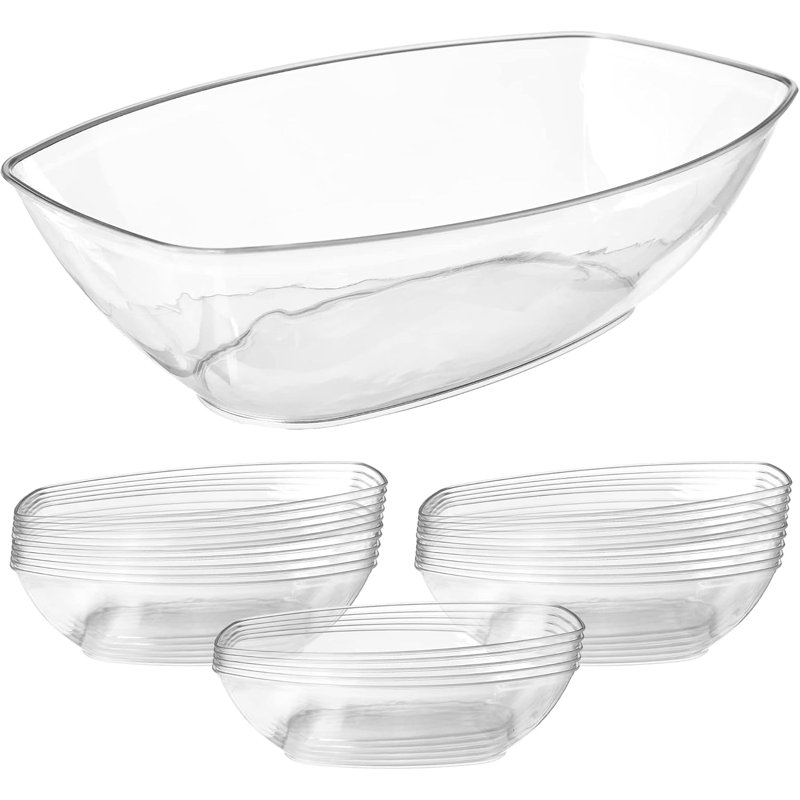 Paquet de 12 bols de service ovales en plastique transparent (64 oz) / plats jetables, Ensemble de 12