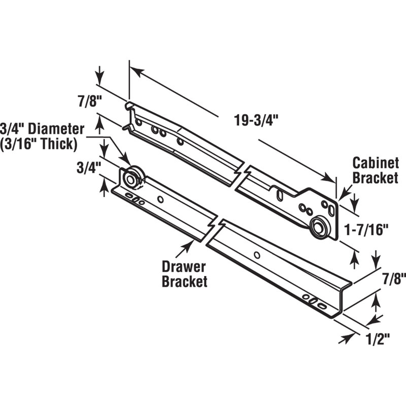 Prime-Line Drawer Slide Kit  Replace Drawer Track Hardware  Self-Closing Design Fits Most Bottom/ Side-Mounted Drawer Systems 19-3/4 In. Steel Tracks, Plastic Wheels, White (1 Pair)