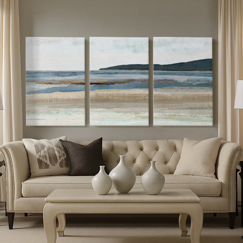 Saltwater Bay I - Toile tendue avec châssis sur mesure - 3 pièces, H 12 po x l 24 po